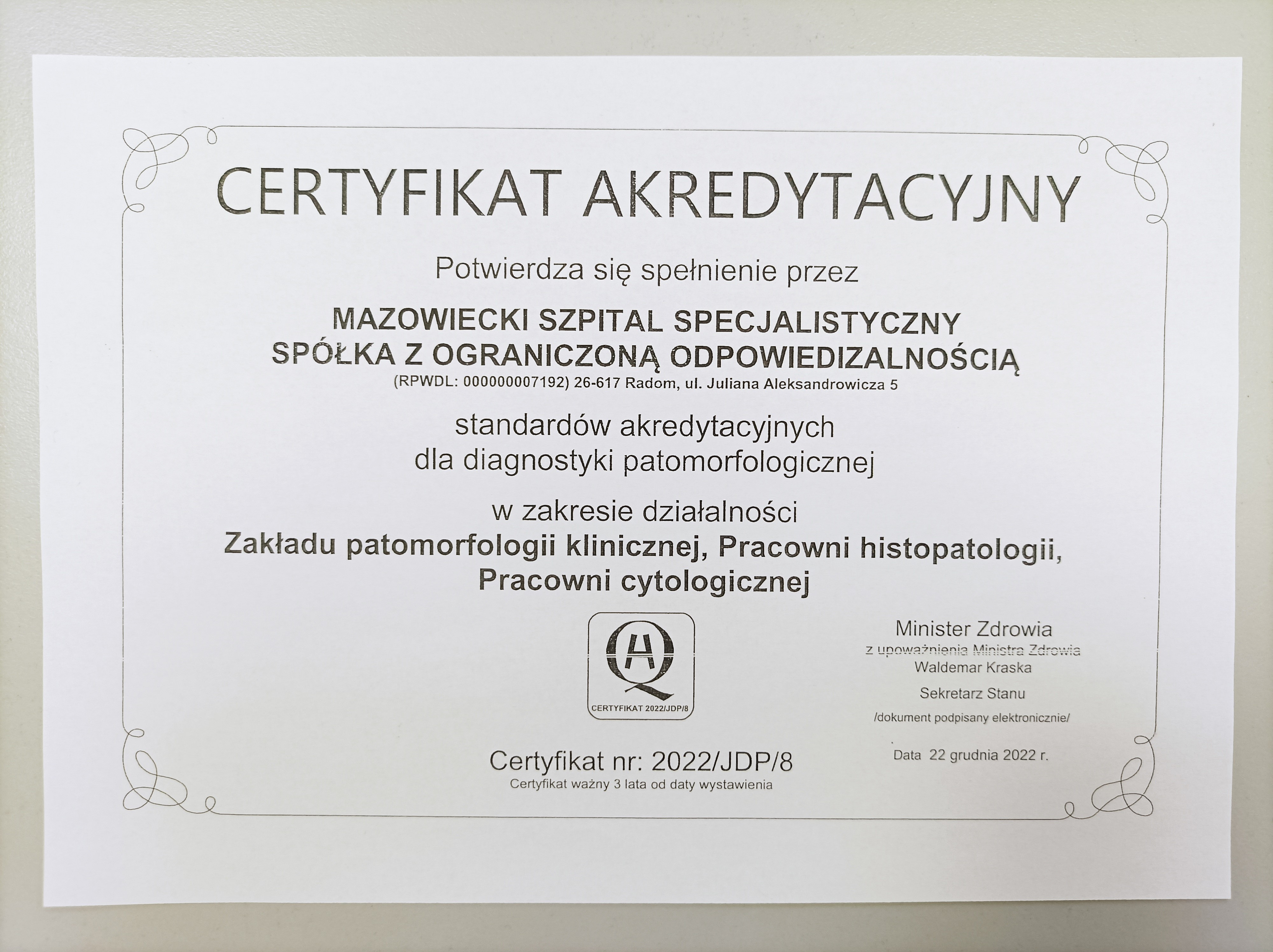 Certyfikat.Patomorfologia
