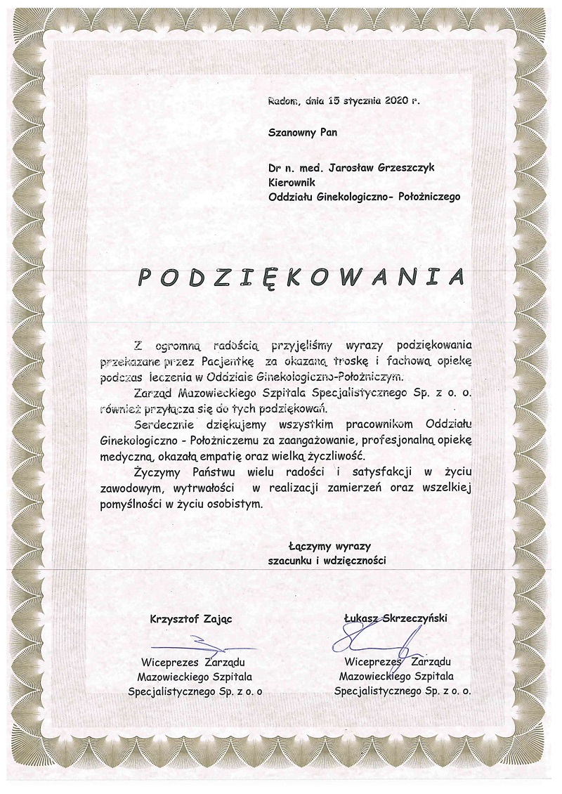 podziekowania dr Grzeszczyk