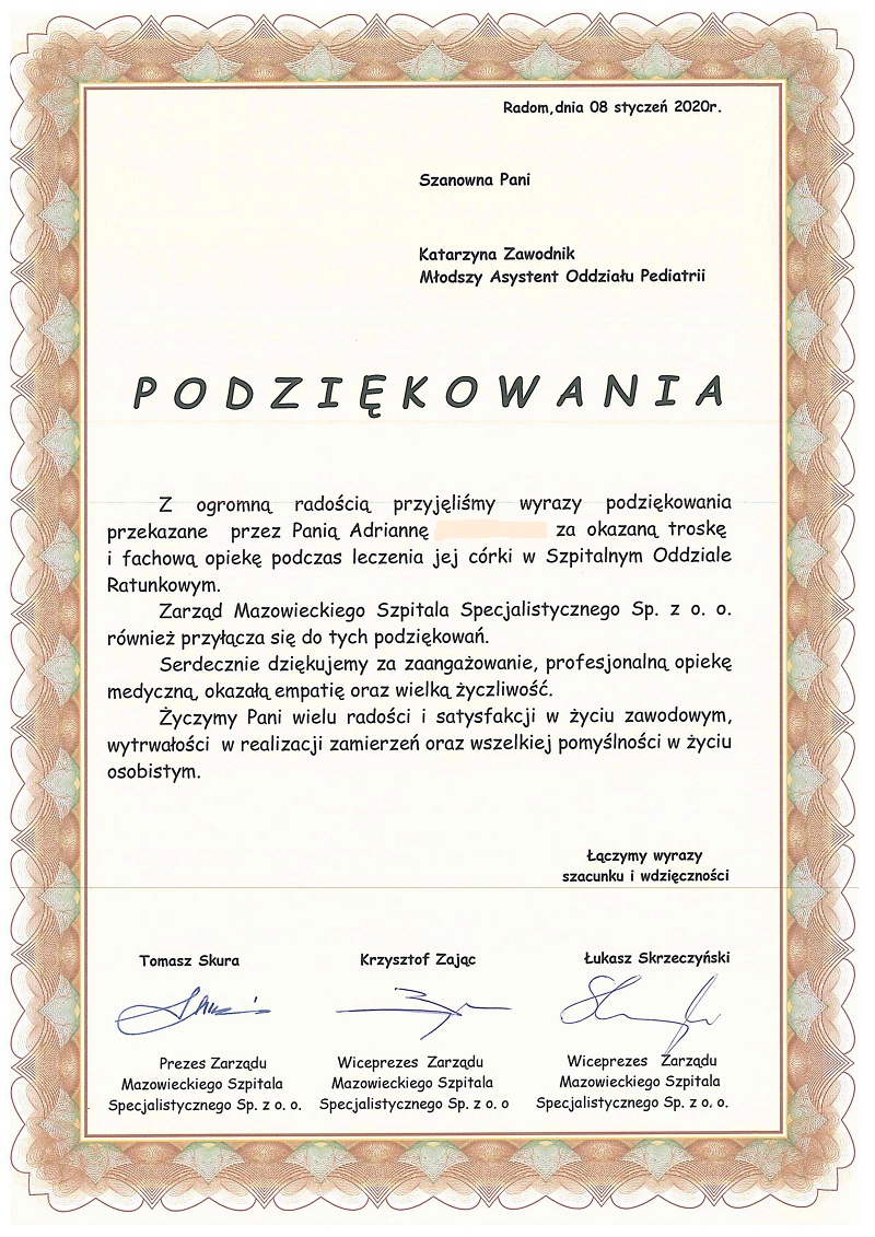 podziekowania dr Katarzyna Zawodnik